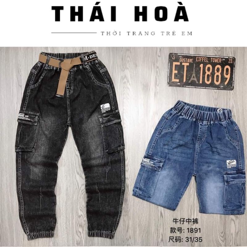 [BIG SIZE] quần jeans túi hộp bo ống bé trai 20_45kg chất jeans mềm quảng châu