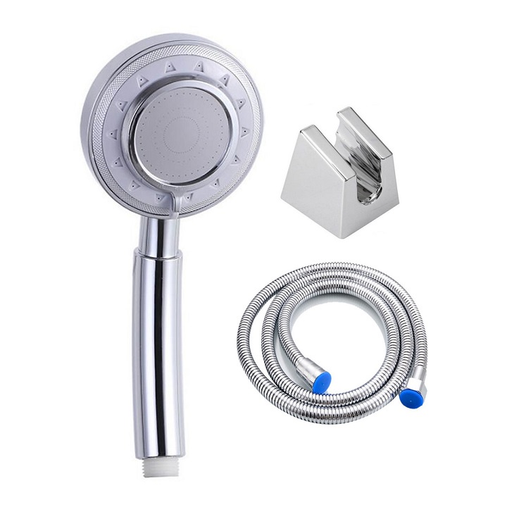 Bộ củ sen hợp kim sáng bóng một đường nước lạnh kèm bộ tay sen 3 chế độ mặt xoay mạ Crom sáng bóng - QM.CS02.TS008B3