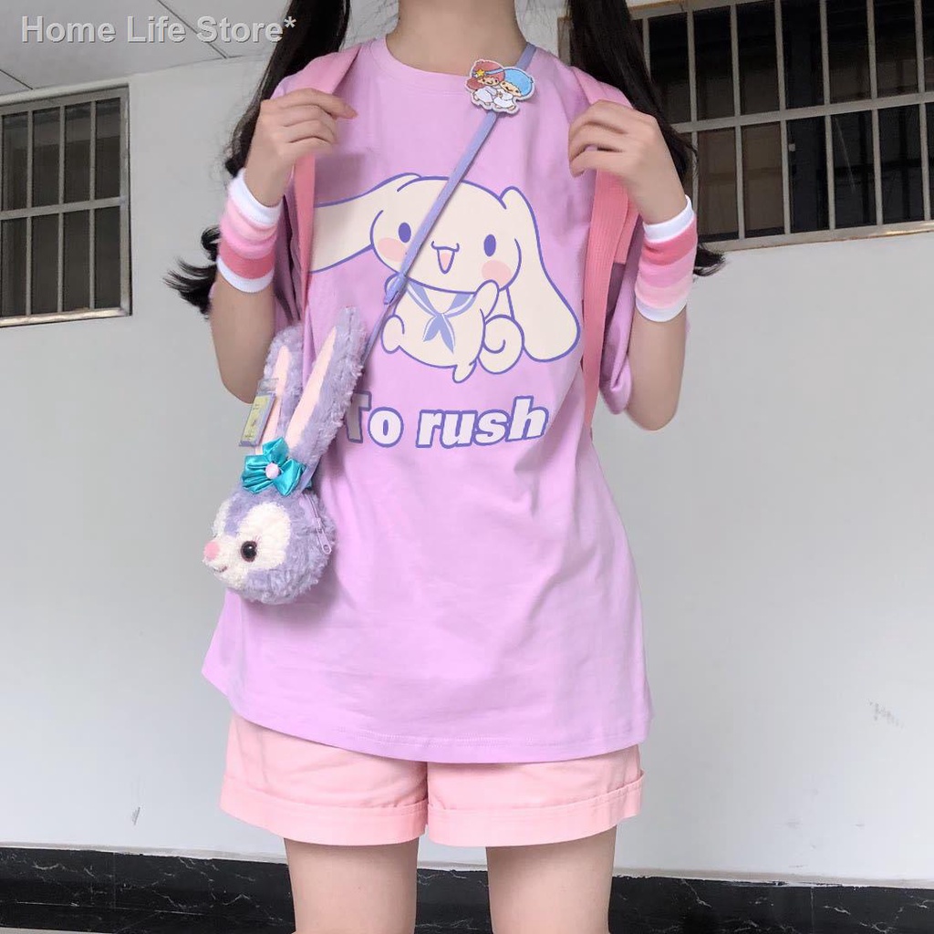 ❀✌﹉Nữ sinh Nhật Bản hoạt hình ngọt ngào và phóng khoáng dễ thương in con chó quế áo thun ngắn tay cổ tròn