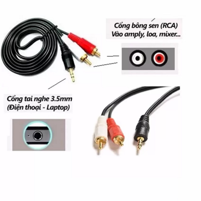 Cáp Loa AV 3.5 Ra 2 Đầu Bông Sen RCA 1.5 Mét