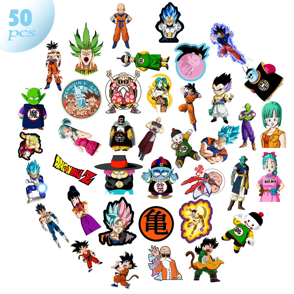Bộ 50 miếng dán trang trí hình nhân vật phim hoạt họa Dragon Ball xinh xắn