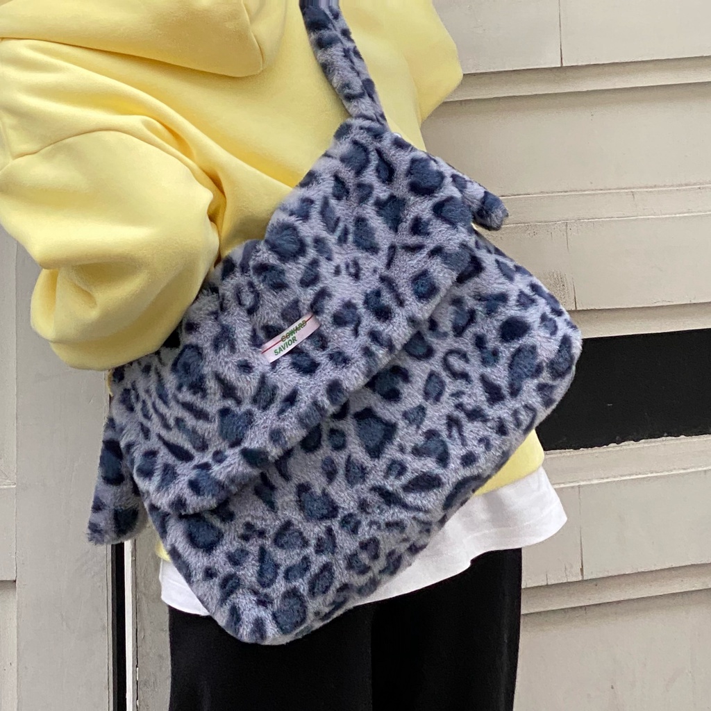 Túi Đeo Chéo Vải Canvas Cỡ Lớn Họa Tiết Da Báo Thời Trang 19603