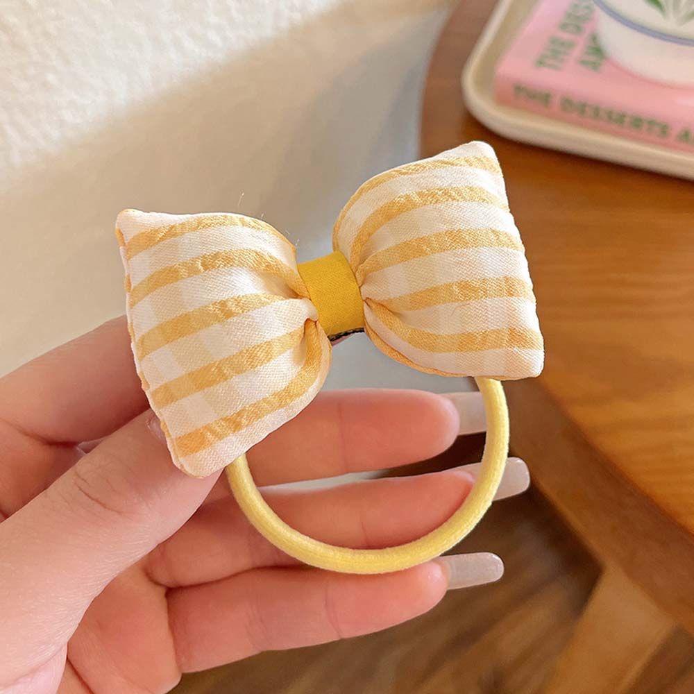Dây Cột Tóc Co Giãn Đính Nơ Họa Tiết Sọc Caro Xinh Xắn Thời Trang Mùa Hè Cho Bé Gái