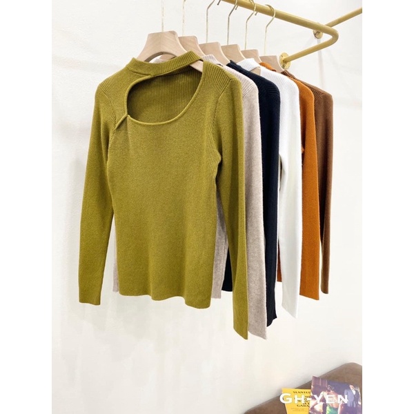 Áo Dài Tay Khoét Cổ Chất Len Cổ Tròn Dễ Mặc Dễ Mix Đồ Cực Xinh | BigBuy360 - bigbuy360.vn