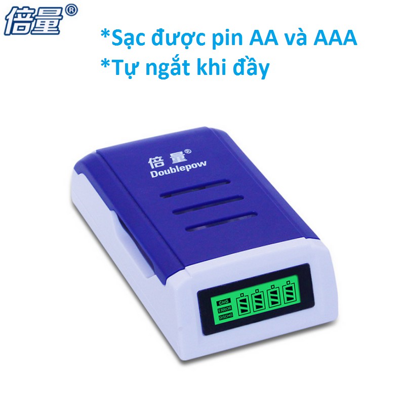 Bộ Sạc Pin AA, AAA  K209 Doublepow tự ngắt khi đầy Tốc Độ Cao Hiển Thị Màn Hình LCD, mic không dây,chuột không dây