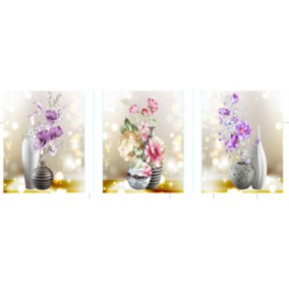 Tranh thêu chữ thập 3d bộ 3 bức bình hoa ,122x42,lv3138