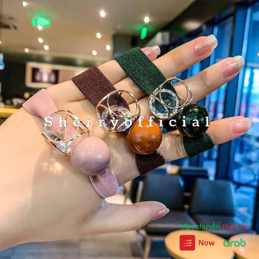 Dây buộc tóc da đính hạt tròn co giãn phong cách Hàn Quốc đơn giản cho nữ A049 - Sherry Store