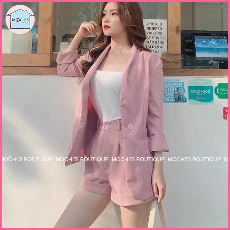 Set bộ áo blazer nữ 3 chi tiết, set vest nữ thời trang,vest công sở gồm gồm Áo vest blazer+áo thun+quần short -M037