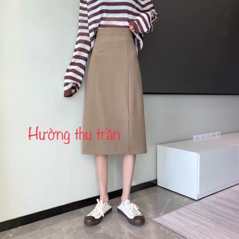 Chân váy dài chữ a xẻ tà Ulzzang phong cách hàn quốc, chân váy công sở dài qua gối, A Xẻ70