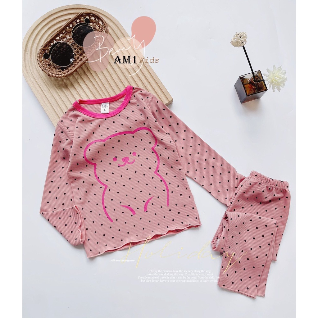 (8-20kg) Đồ bộ quần áo dài tay cho bé gái chất len tăm TTR151