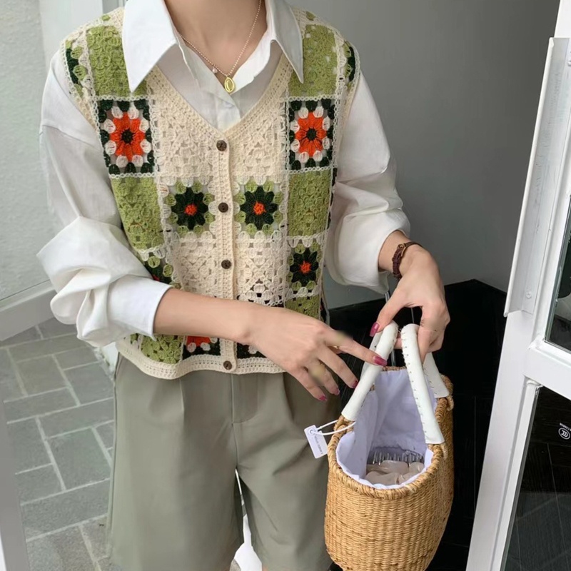 Áo Hai Dây Đan Móc Xuyên Thấu Họa Tiết Hoa Phong Cách Boho Ngọt Ngào Dễ Phối Đồ Cho Nữ U12