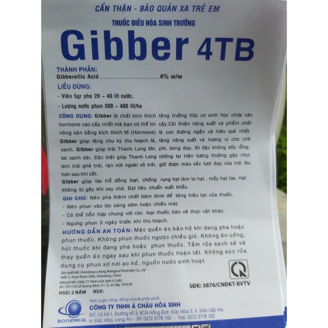 Phân Bón Lá Gibber 4TB GA3 - Gibberellic Acid 100%