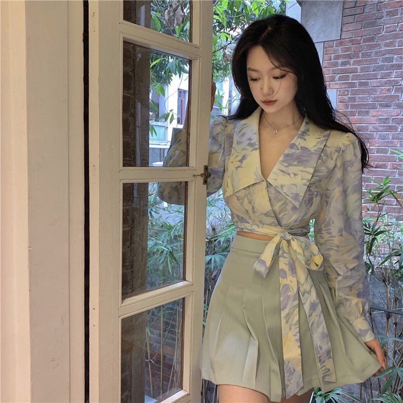 Áo sơ mi tay dài cổ chữ V phong cách Hàn Quốc thời trang trang nhã mùa hè cho nữ