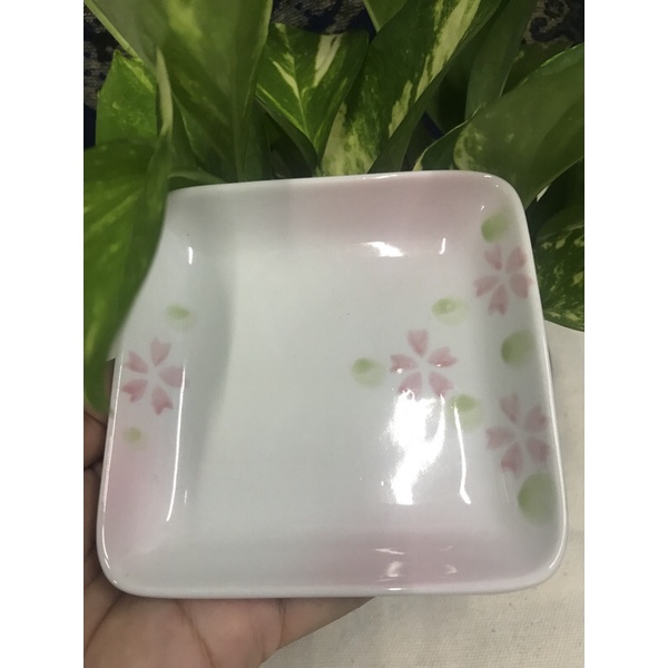 Dĩa chấm vuông hoa đào hồng