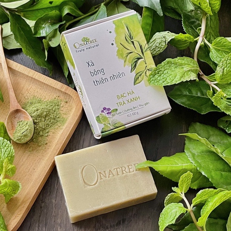 Xà Bông Thiên Nhiên ONATREE Trà Xanh Bạc Hà Dưỡng Ẩm Và Thư Giãn 100g