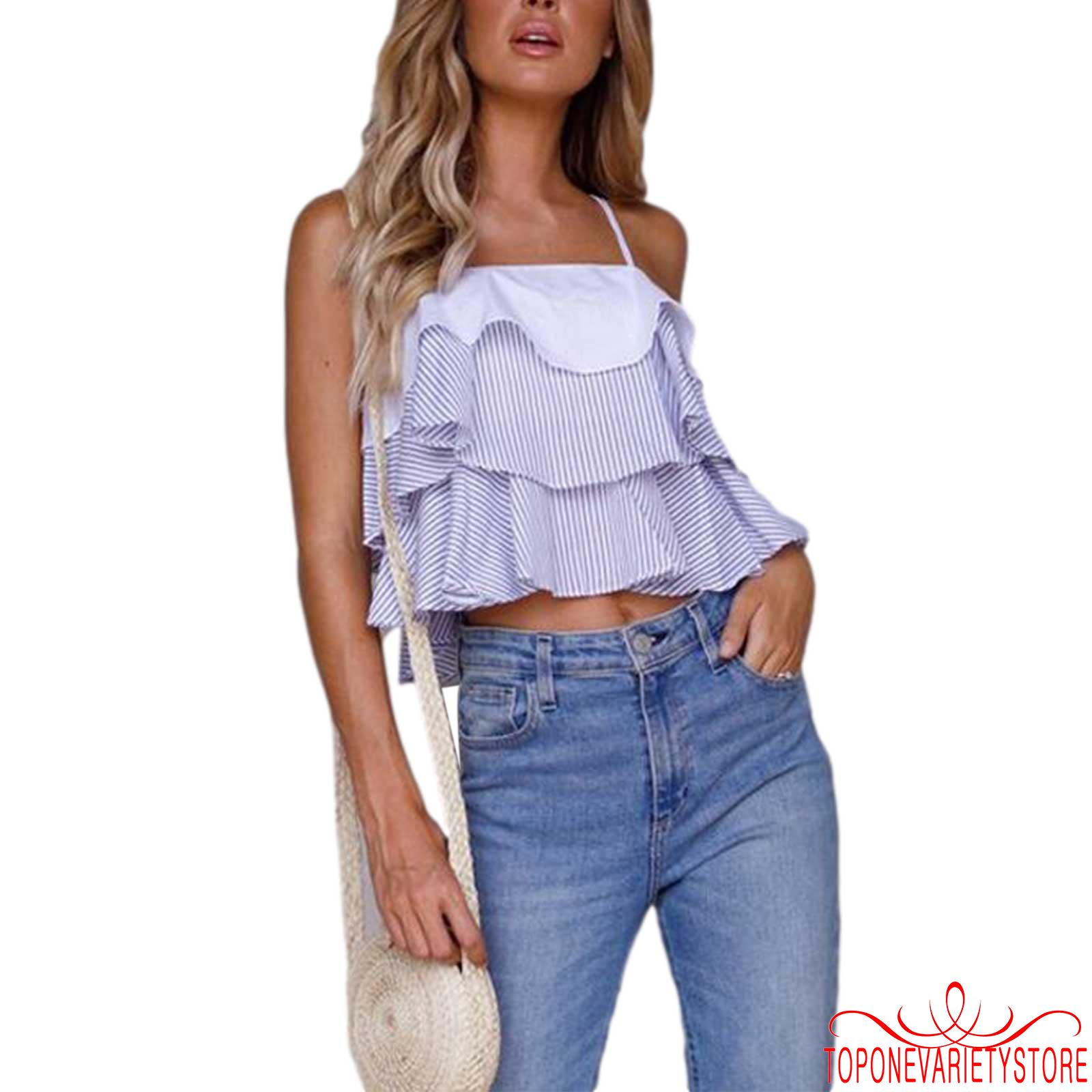 Áo Lửng Hai Dây Họa Tiết Sọc Ngang Quyến Rũ Dành Cho Nữ | BigBuy360 - bigbuy360.vn