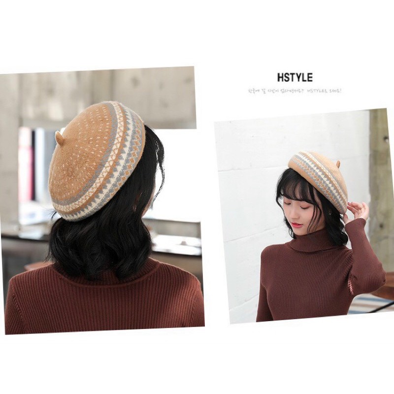 Nón Beret Len Kẻ Sọc Vuông Thời Trang Thu Đông | BigBuy360 - bigbuy360.vn