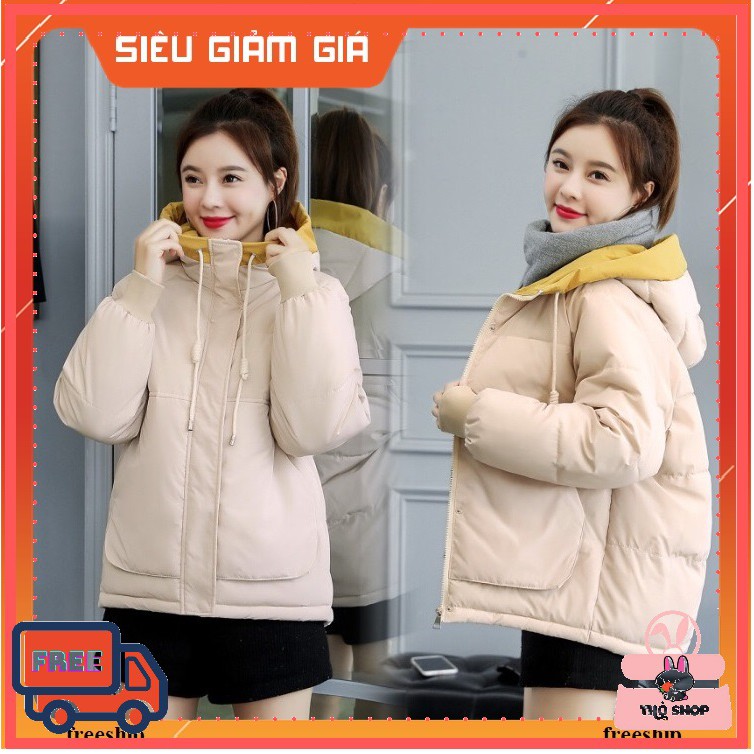 Áo khoác Nữ |Áo Phao Nữ Hàng Quảng Chấu Cao Cấp Dáng Ngắn có Mũ mẫu mới 2020 Màu GHi