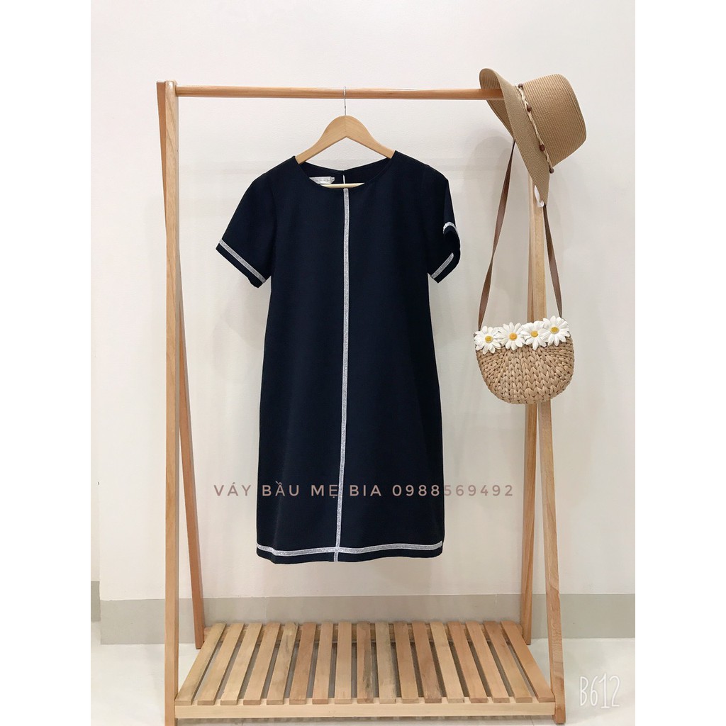 Váy bầu bigsize - Đầm bầu thiết kế GuMe màu Đen dáng suông Cộc Tay Dây Dọc nhẹ nhàng szie từ 40--100kg  MB119