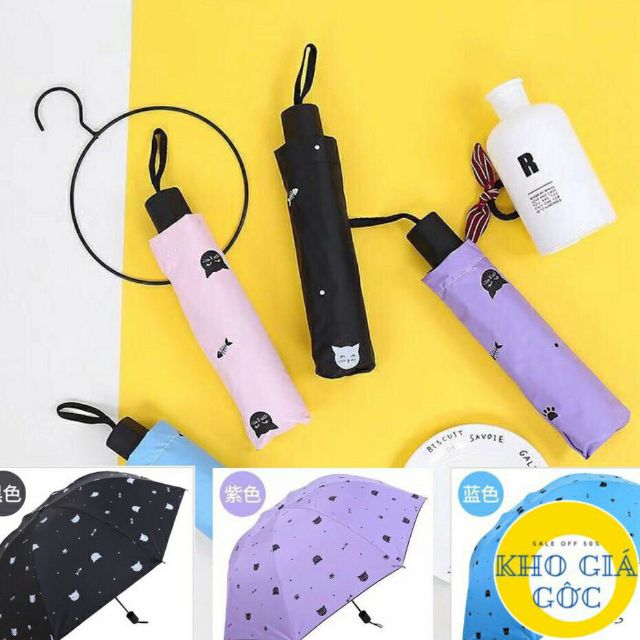 Dù gấu nâu gấp gọn Ô Dù Chống Tia UV Hàn Quốc Họa Tiết Hoạt Hình Che Mưa Nắng Khung Chắc Chắn Có Thể Gấp Gọn Hình Mèo