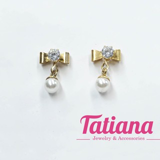 Bông tai inox nơ đính- Tatiana - Bi3444 (2 màu)