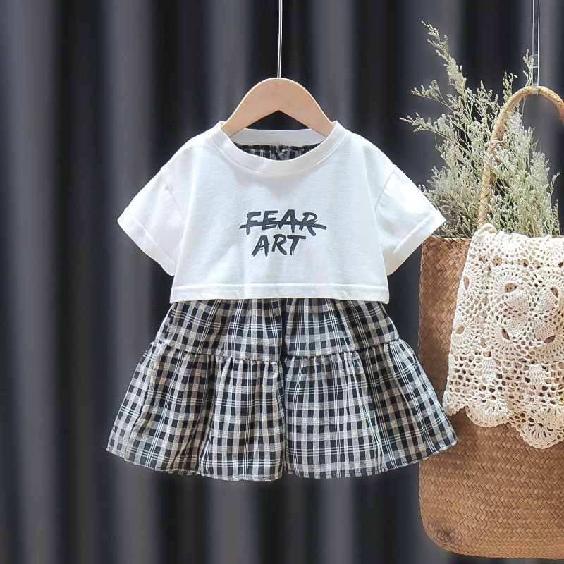 Bộ váy bé gái hai chi tiết dáng xòe cộc tay cotton mềm mát VR01 - BÉ NHÀ THỊ