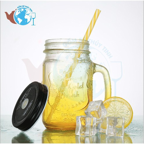 COMBO 4 Ly quai thủy tinh vuông màu cute chữ nổi 450ml