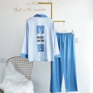 BỘ LỤA PIJAMA THỎ XANH XINH
