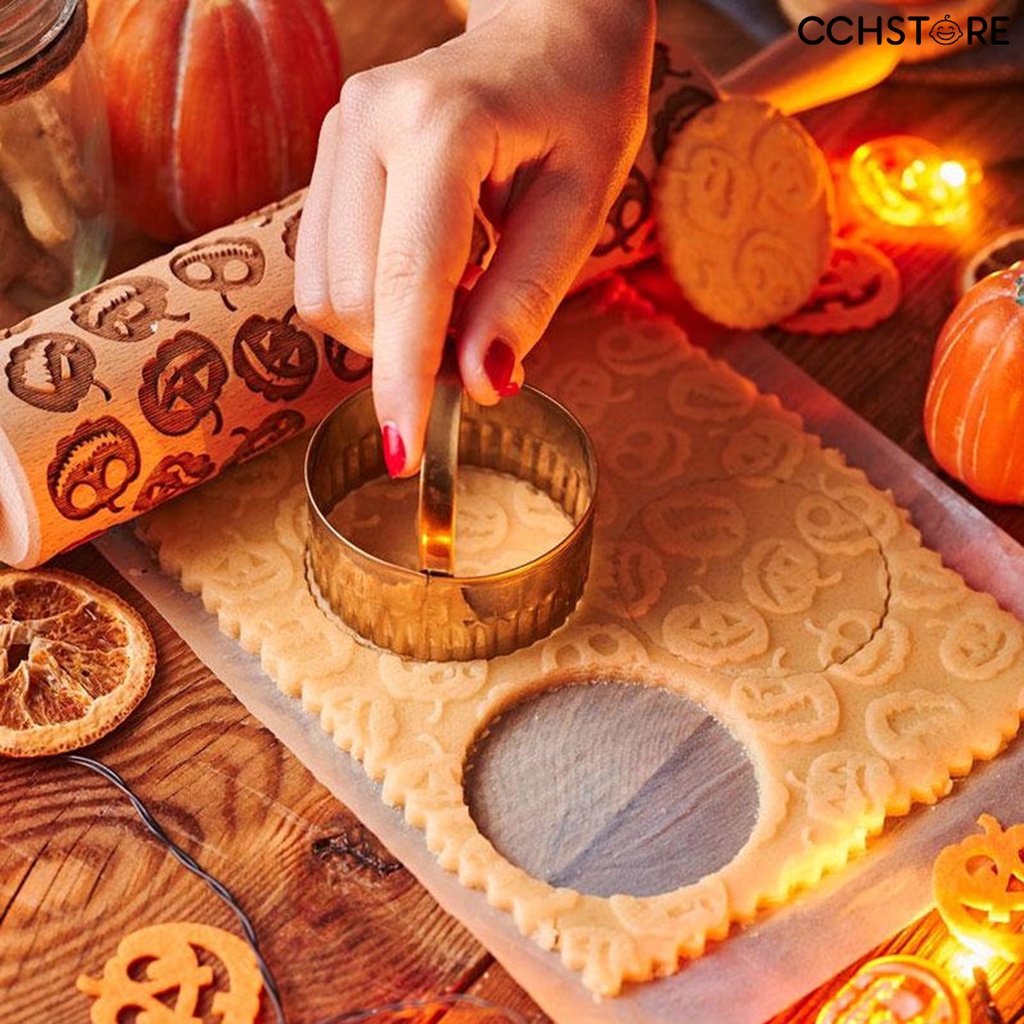 🅒🅒 Embossing Roller Eco-friendly Wood 3D Dough Pin for Dorm