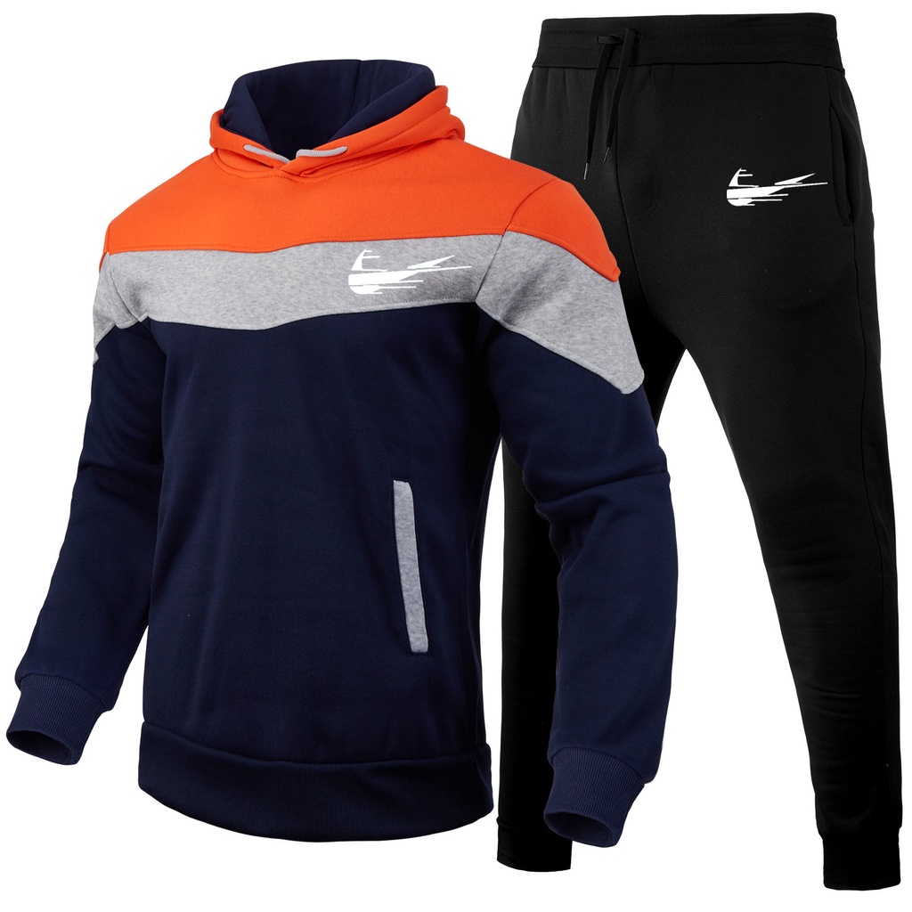 Bộ Đồ Thể Thao 2 Món Áo Hoodie Tay Dài Phối Quần Dài Màu Sắc Cá Tính Thời Trang Thu Đông Cho Nam