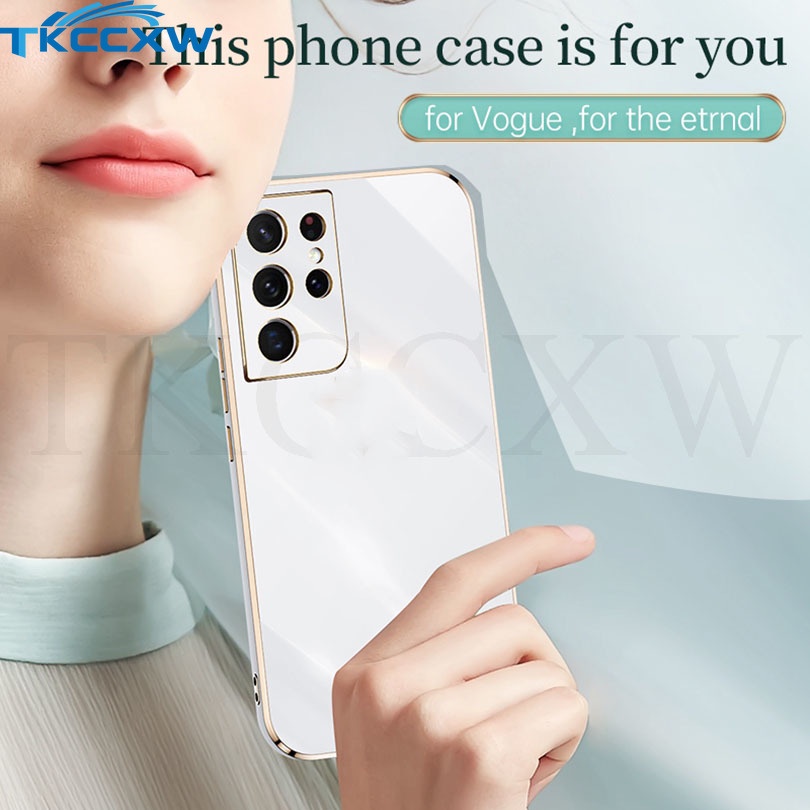 Ốp Điện Thoại Silicon Mềm Siêu Mỏng Viền Vuông Mạ Màu Cho Samsung Galaxy S22 S21 Ultra S22 Plus S21 FE A23