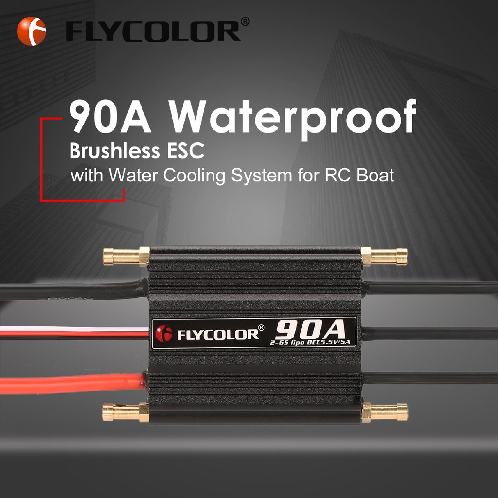 ESC không chổi than FLYCOLOR 2-6S 90A chống thấm nước 5.5V/5A BEC cho thuyền điều khiển từ xa và phụ kiện flycam