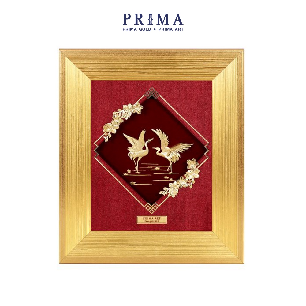 Tranh Vàng 24K PRIMA ART - Đôi chim hạc bình an cát tường - Size 16 x 16 cm - CGS-0756-01