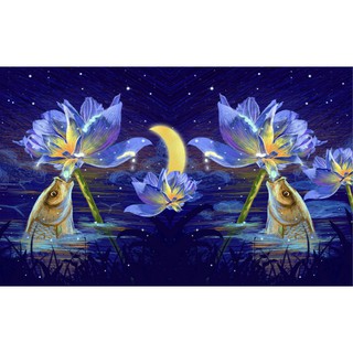 Tranh dán tường 3d trang trí phòng khách phòng ngủ hiện đại, Cá chép thưởng thức hoa sen (tích hợp sẵn keo) MS1165718