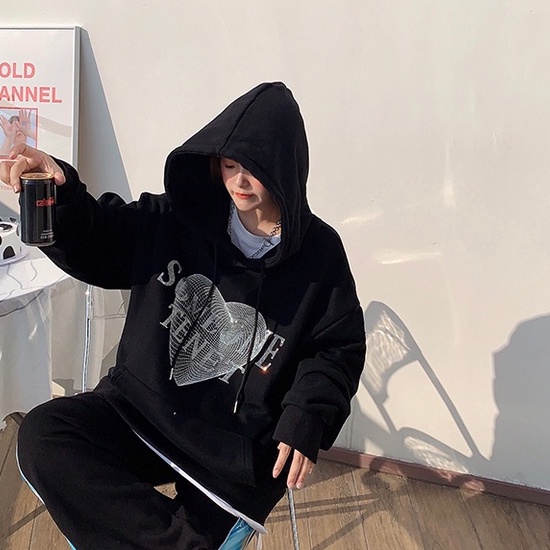 ZHELIHANGFEI Áo Nỉ Nữ Dài Tay Có Mũ Thời Trang Hàn