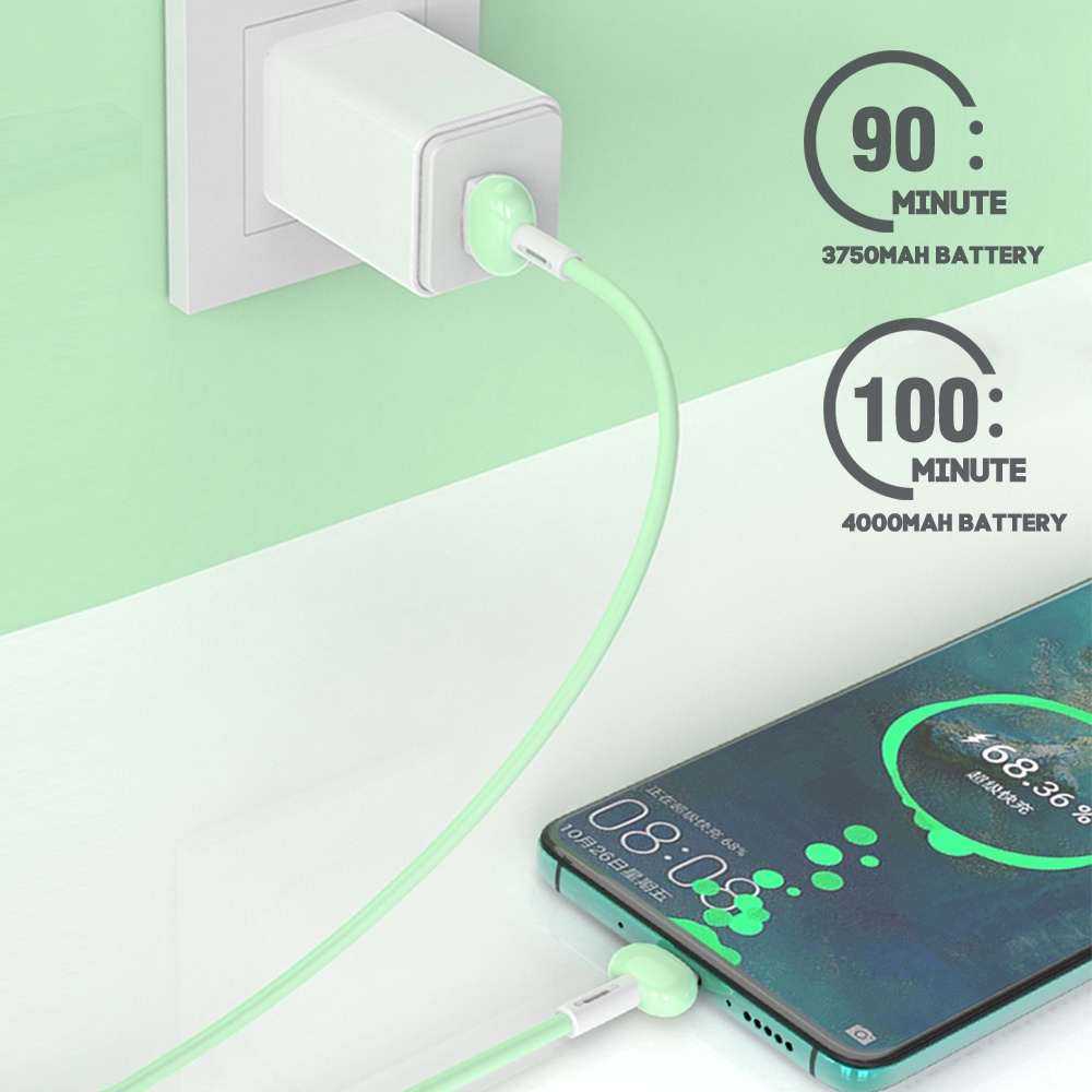 Dây Cáp Sạc Nhanh QC3.0 Type C Bằng Silicon Màu Macaron Dài 1M 3A Dành Cho Huawei Xiaomi