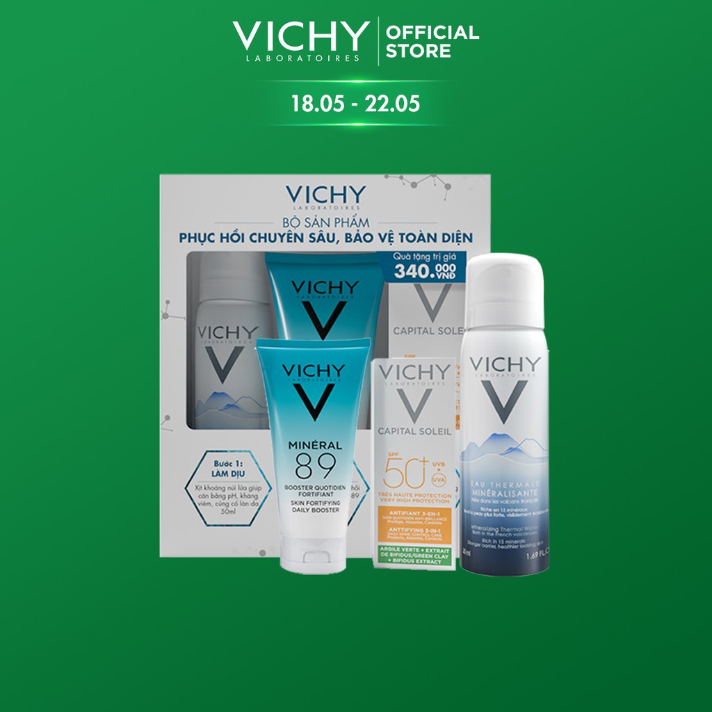 Bộ sản phẩm serum khoáng phục hồi chuyên sâu Vichy Mineral 89