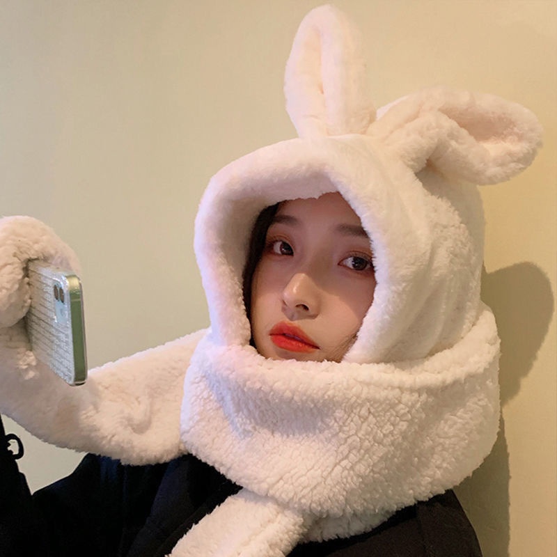 Mới Nhất Mũ Len Lông Cừu Ấm Áp Gắn Tai Thỏ Dễ Thương Phong Cách Nhật Bản