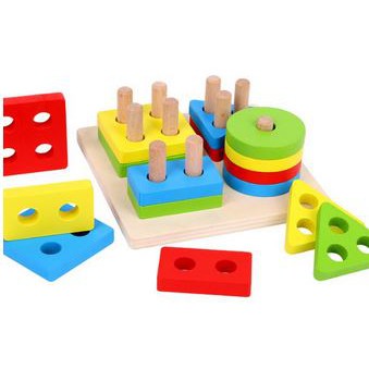 Đồ chơi xếp hình 4 cột trụ hình khối bằng gỗ