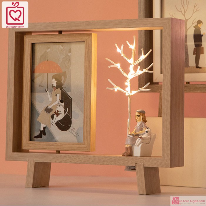 Khung ảnh 2 trong 1 gồm cây đèn led để bàn hình cô gái/ chàng trai - Quà tặng valenine lãng mạn