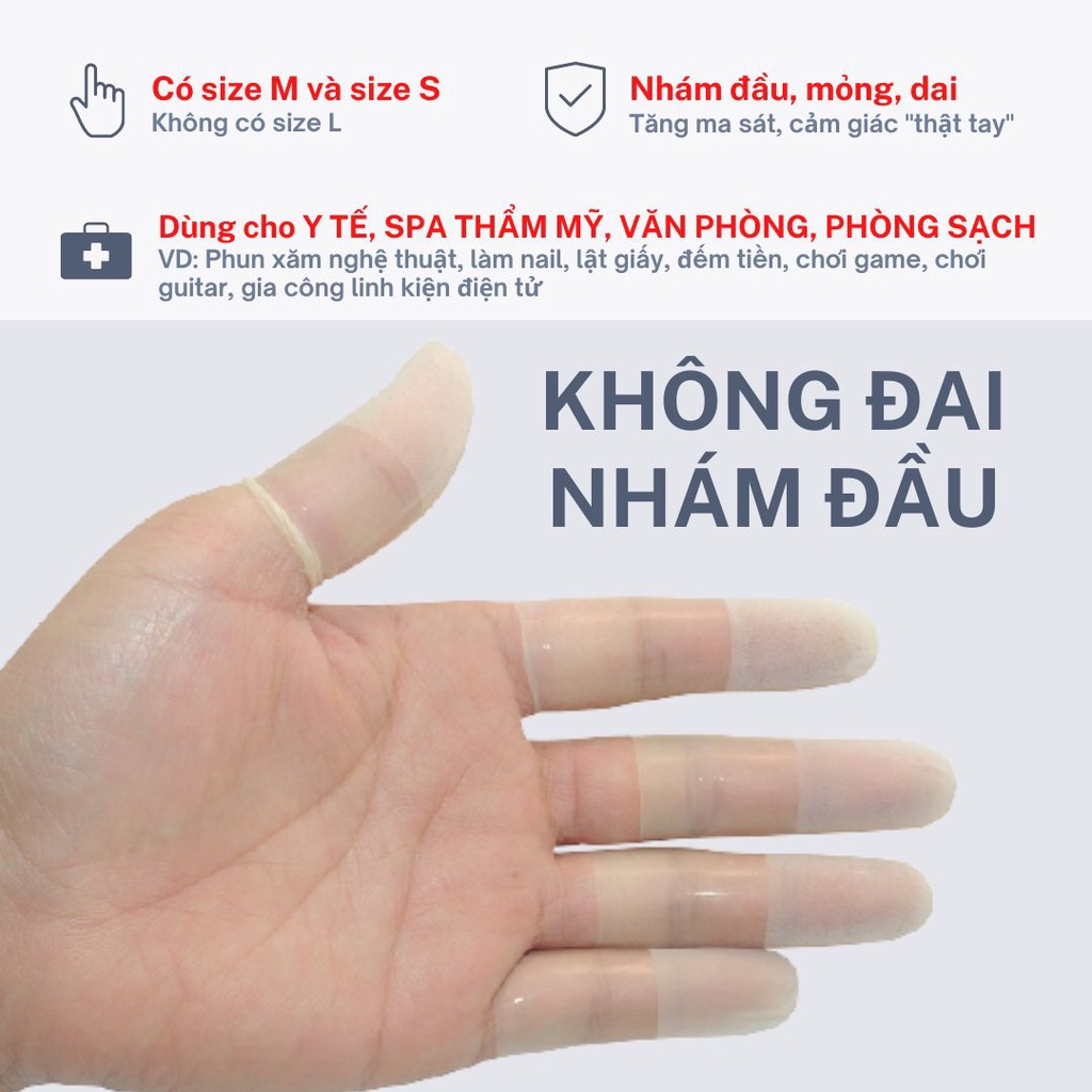 Bao ngón tay cao su y tế KHÔNG ĐAI chống tĩnh điện, xỏ 1 ngón làm nail
