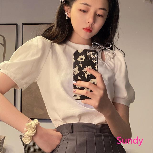 Áo tay ngắn cổ tròn thắt nơ thời trang mùa hè dáng rộng phong cách Hàn Quốc thiết kế mới dành cho bạn nữ