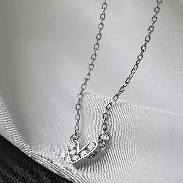 Dây chuyền bạc ý 925 trái tim kim cương nhân tạo nữ