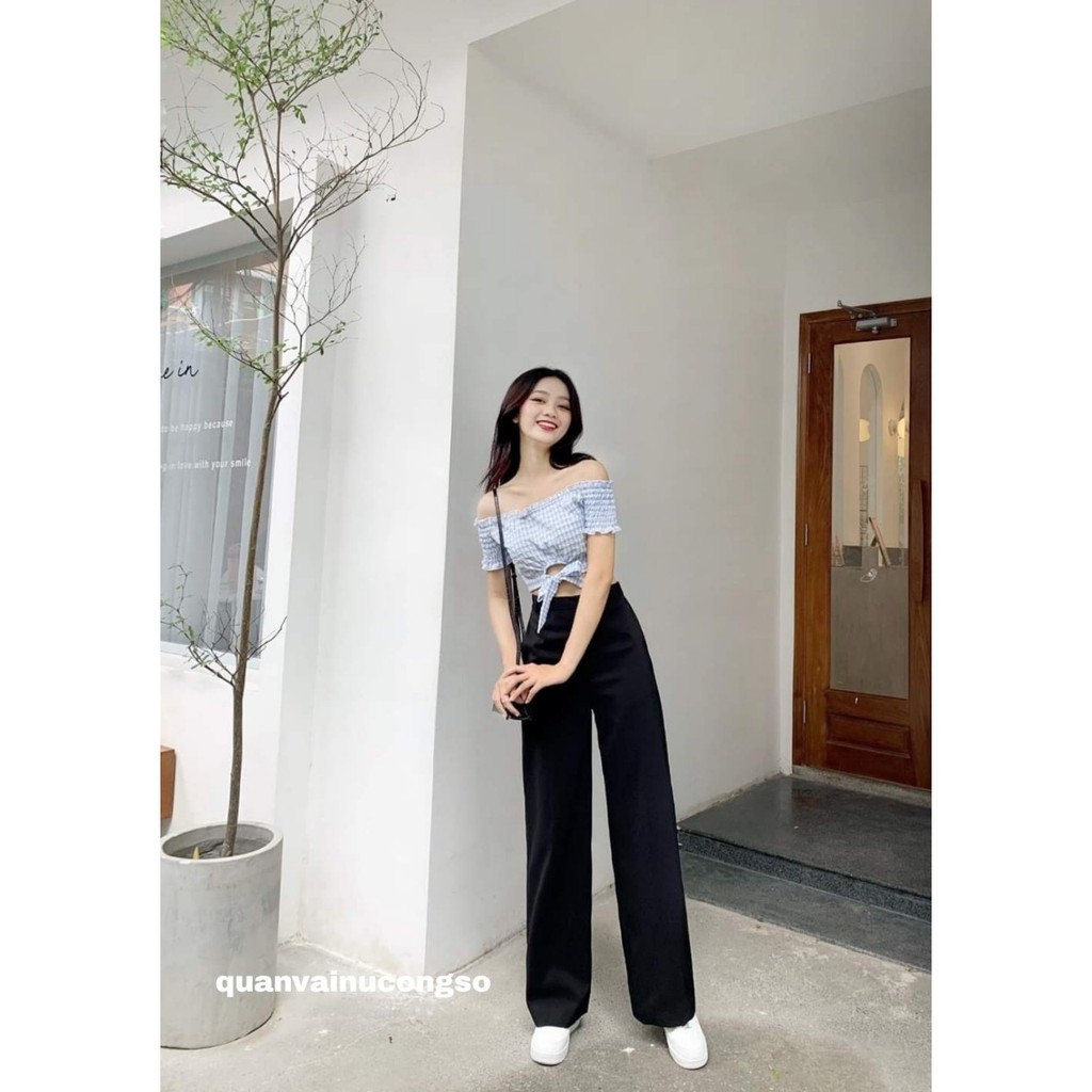 Quần ống rộng nữ dài công sở culottes trơn màu đen phong cách Quần thể thao chất đẹp vải tuyết mưa dáng mặc đi học sinh | BigBuy360 - bigbuy360.vn