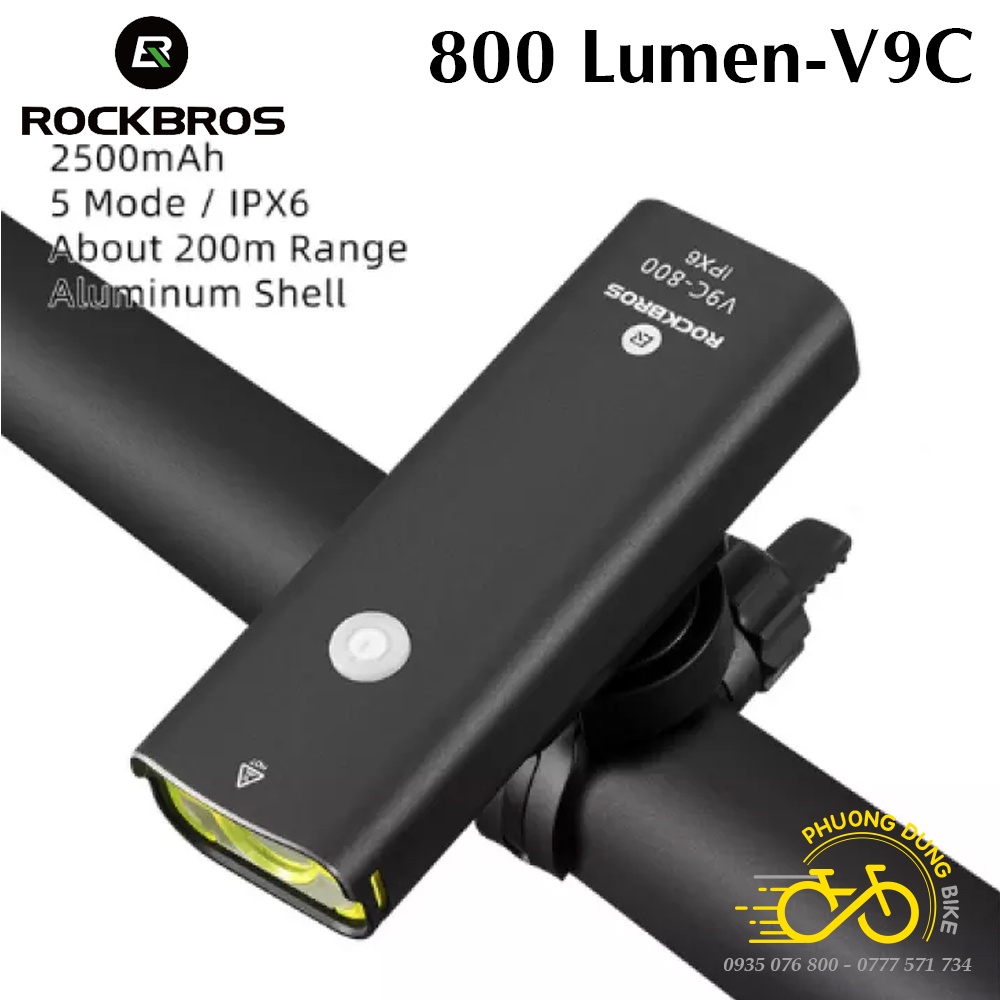 Đèn pin siêu sáng xe đạp ROCKBROS V9C800 800LM