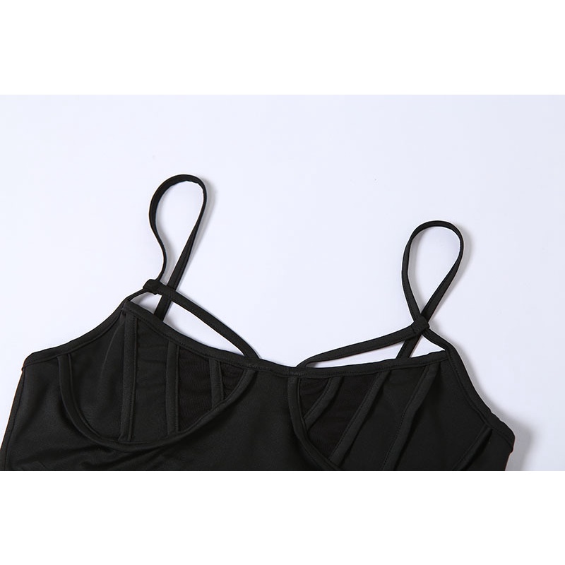 Set Áo Tank Top Hở Lưng + Quần Dài Eo Cao Phối Lưới Thời Trang