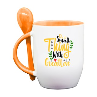 [FREESHIP CHO ĐƠN HÀNG 50K] Bộ ly sứ uống nước kèm muỗng in câu nói tạo động lực - Do Small Things With Great Love