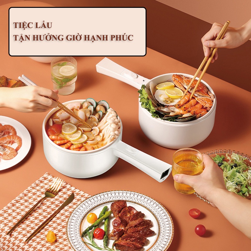 Nồi hấp chống dính đa năng Nồi lẩu điện mini hai lớp với nồi hấp có thể chiên, rán, luộc, hấp