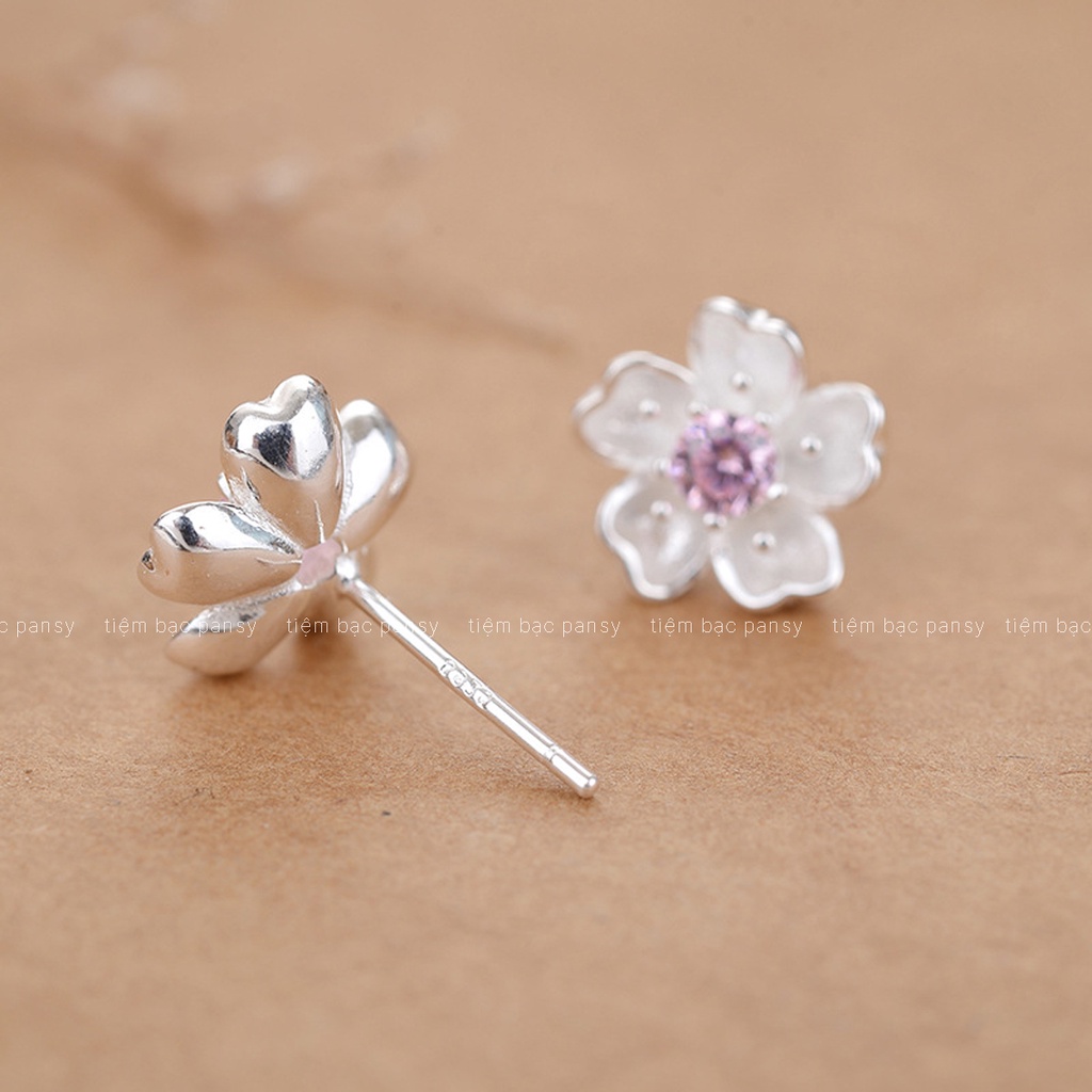 Bông tai bạc nữ hoa anh đào Sakura, khuyên tai bạc 925 PANSY phong cách Nhật Bản