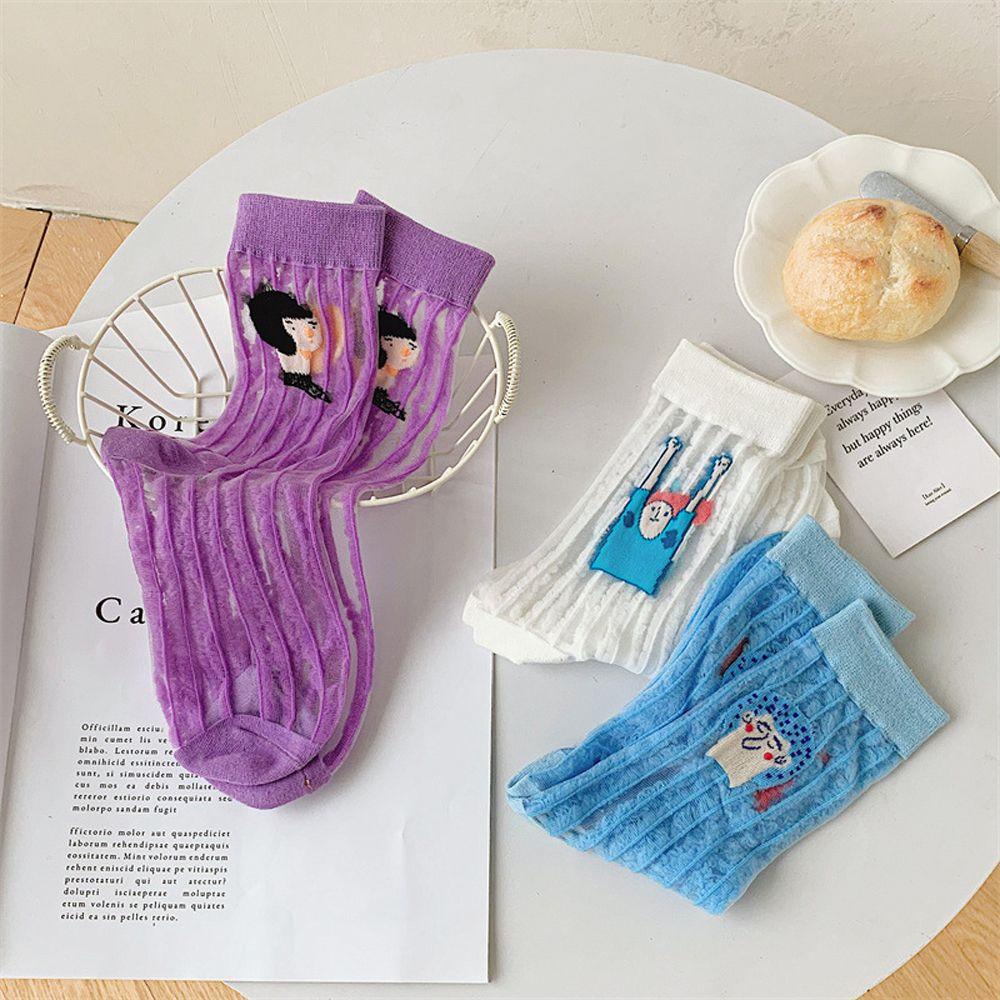 AROMA Vớ Cổ Trung Họa Tiết Kẻ Sọc In Chữ Đơn Giản Thời Trang Mùa Hè Phong Cách Hàn Quốc